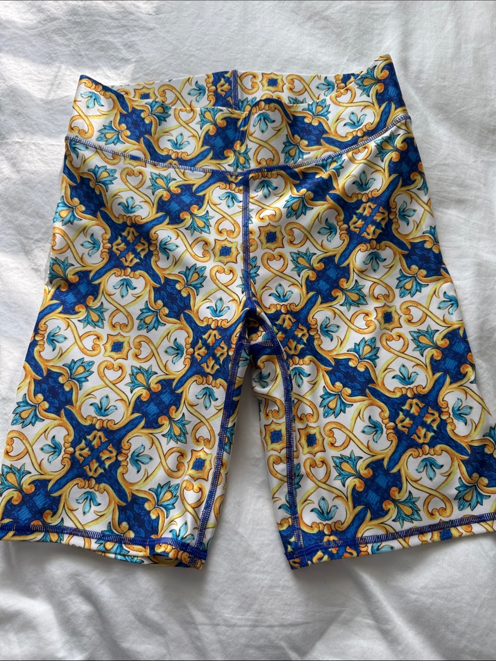 Terez Patterned Blue & Gold Women’s Stretch Bike Shorts